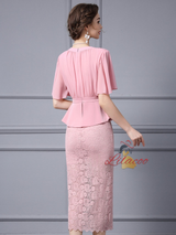 Pink Lace Chiffon V-neck Mother Of The Bride Dress