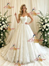 Beige White Tulle Lace Straps Wedding Dress