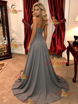 Gray Chiffon Strapless Pleat Prom Dress