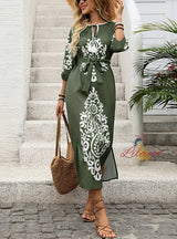Casual Retro Ethnic Print Split Dress