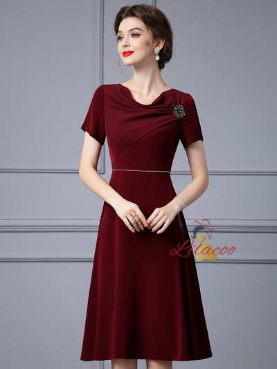 Burgundy Short Sleeve Mother Of The Bride Dress