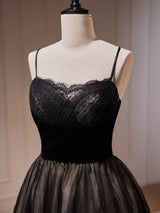 Black Tulle Lace Straps Homecoming Dress