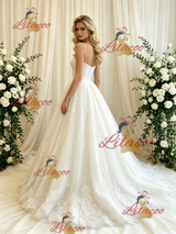 Beige White Tulle Lace Straps Wedding Dress