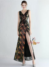 Mermaid V-neck Sequins Split Prom Dress