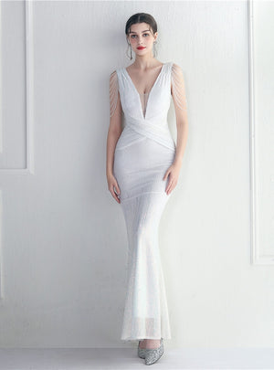 V-neck Sequins Beading Prom Dress