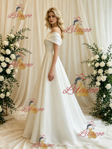 White Off the Shoulder Pleats Wedding Dress