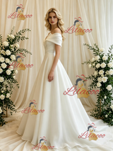 White Off the Shoulder Pleats Wedding Dress