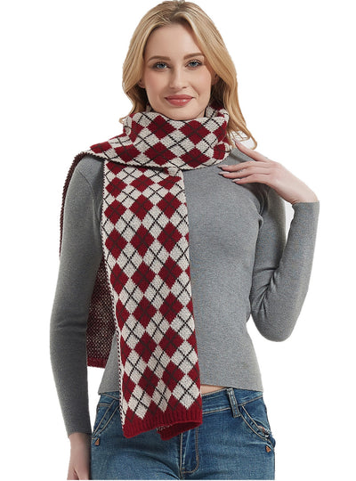Thickened Knitted Scarf Rhombic Wool Scarf