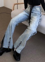 Fork Metal Zipper Splicing High Waist Jeans