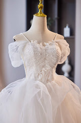 White Tulle Lace Pleats Short Wedding Dress