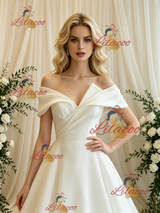 White Off the Shoulder Pleats Wedding Dress