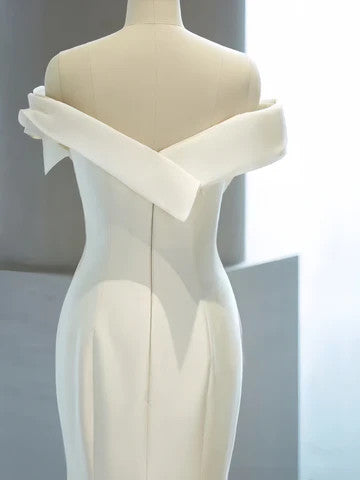 White Mermaid Pleats Wedding Dress