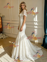 White Mermaid Lace Scoop Neck Wedding Dress
