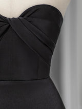 Black Mermaid Satin Pleats Prom Dress
