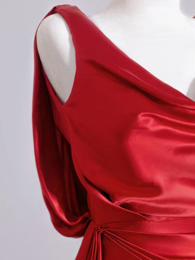 Red Mermaid Satin Pleats Prom Dress