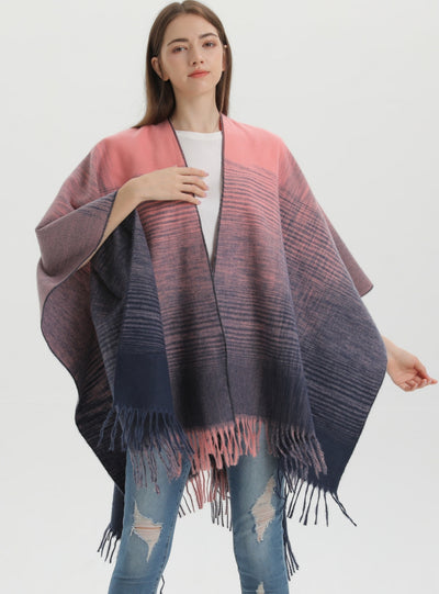 Gradient Knitted Split Cloak Shawl