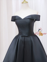 Simple Black Satin Off the Shoulder Homecoming Dress