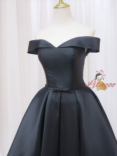 Simple Black Satin Off the Shoulder Homecoming Dress