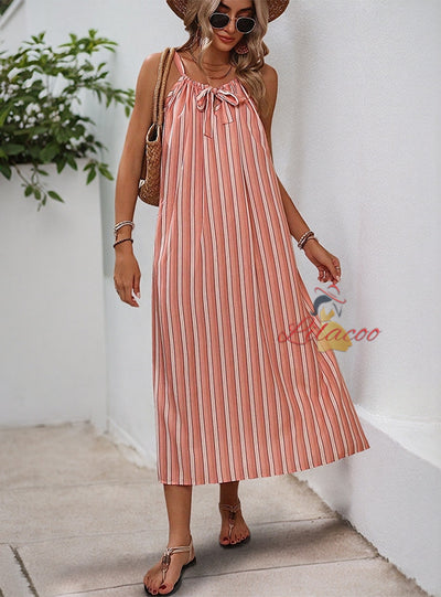 Summer Suspender Striped Loose Dress