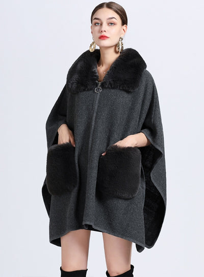 Fall/winter Fur Collar Cardigan Coat Shawl Cloak