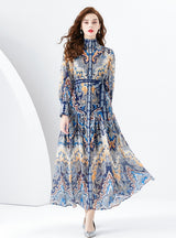 Long-sleeved Slim Breasted Printed Dress