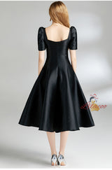 Solid Color Slim Waist Square Neck Dress