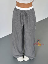 Contrast Stitching Striped Casual Straight Pants