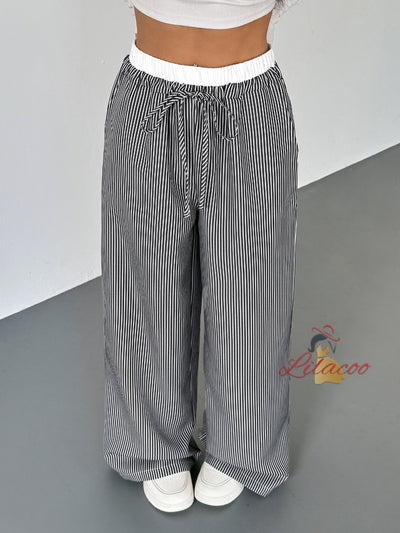 Contrast Stitching Striped Casual Straight Pants