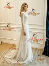 White Mermaid Tulle Long Sleeve Wedding Dress