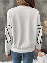 Contrast Bow Round Neck Long Sleeve Top