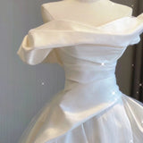 White Satin Tulle Pleats Wedding Dress