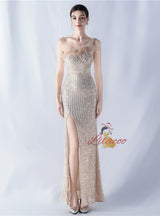 Mermais Sequins One Shoulder Split Prom Dress