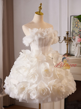 White Tulle 3D Flower Wedding Dress