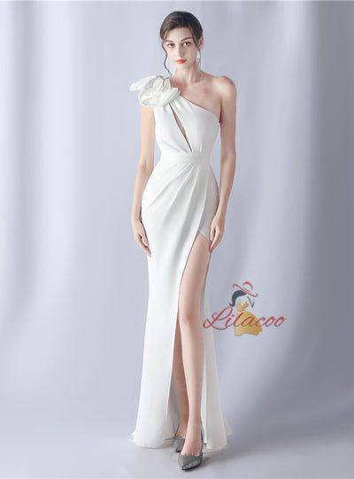 Mermaid One Shoulder Pleats Split Prom Dress