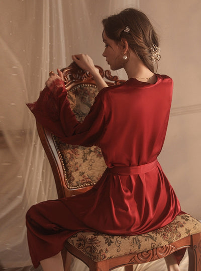 Satin Lace Long Robe Sexy Pajamas