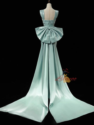 Green Mermaid Straps Prom Dress With Bow