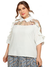 Geometric Printed Pleated Shirt Skirt Top Piece Suit