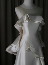 Ivory Satin Backless Bow Wedding Dress