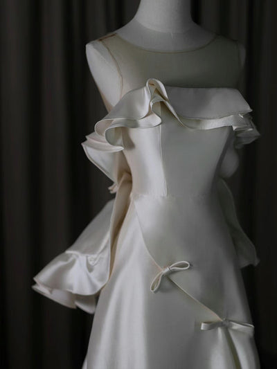 Ivory Satin Backless Bow Wedding Dress