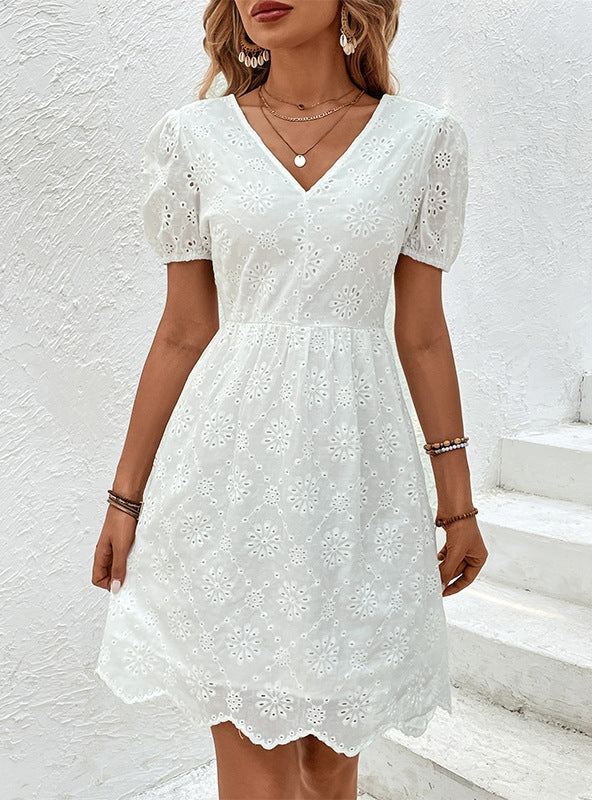V-neck Bubble Sleeve Backless Dress