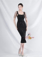 Mermaid Sequins Straps Beading Prom Dress