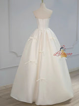 Simple White Satin Strapless Bow Wedding Dress