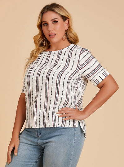 Loose Round Neck Casual Striped T-shirt