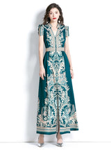 Retro Palace Style V-neck Printed Dress