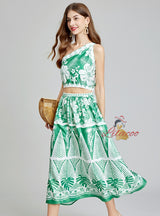 Asymmetric Top+Elastic Waist Skirt Two-piece Suit