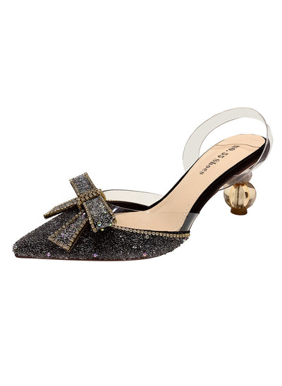 Pointed Bow Rhinestone High-heeled Sandals