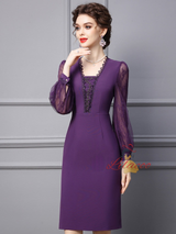 Purple Lace Beading Mother Of The Bride Dress