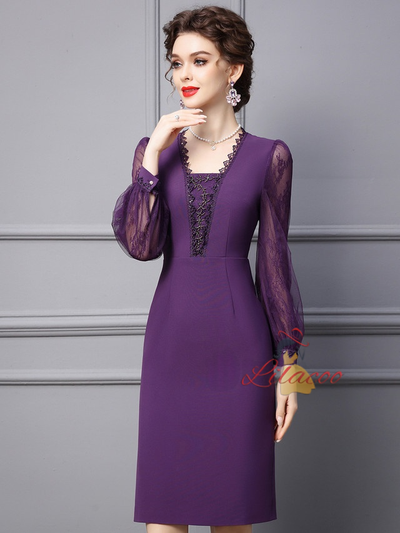 Purple Lace Beading Mother Of The Bride Dress