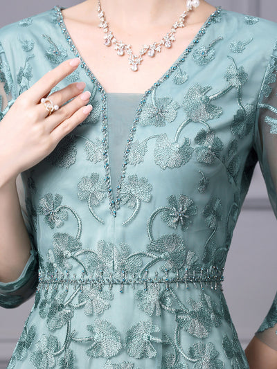 Green 3/4 Sleeve Lace Mother Of The Bride Dress