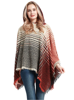 Polyester Gradient Hooded Cloak Shawl